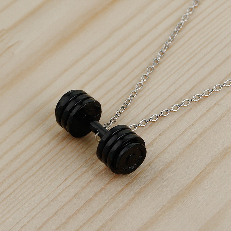 Exercise Fitness Dumbbell Necklace Barbell Lovers Pendant