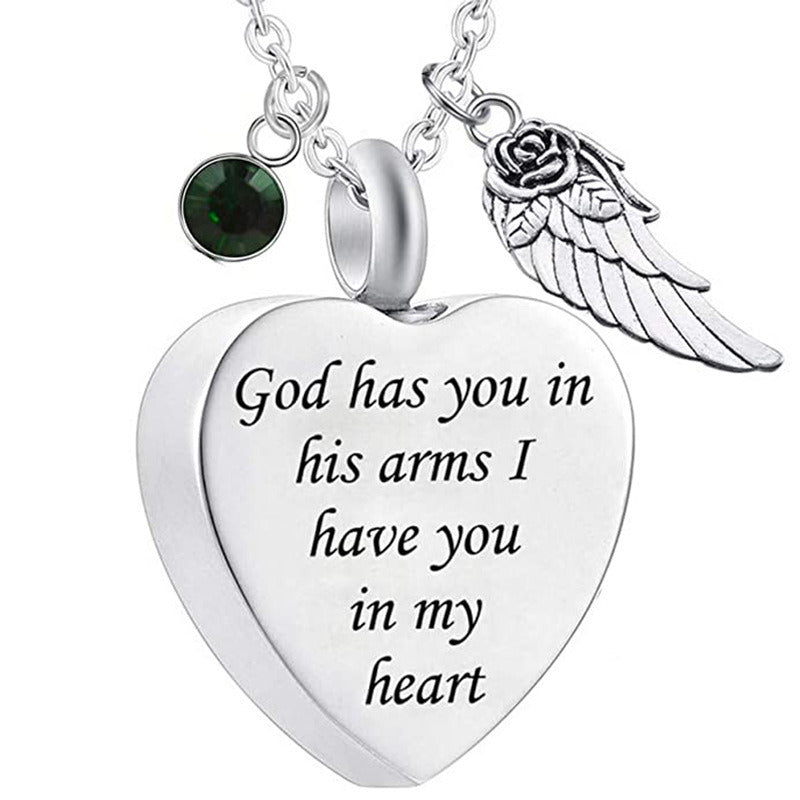 Heart-shaped Wing Urn Funeral Cremation Jewelry Necklace Pendant