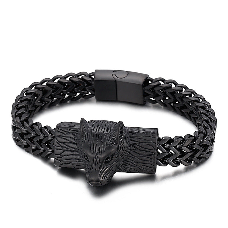 Fashion Street Shooting Wolf Head Men's Titanium Steel Bracelet