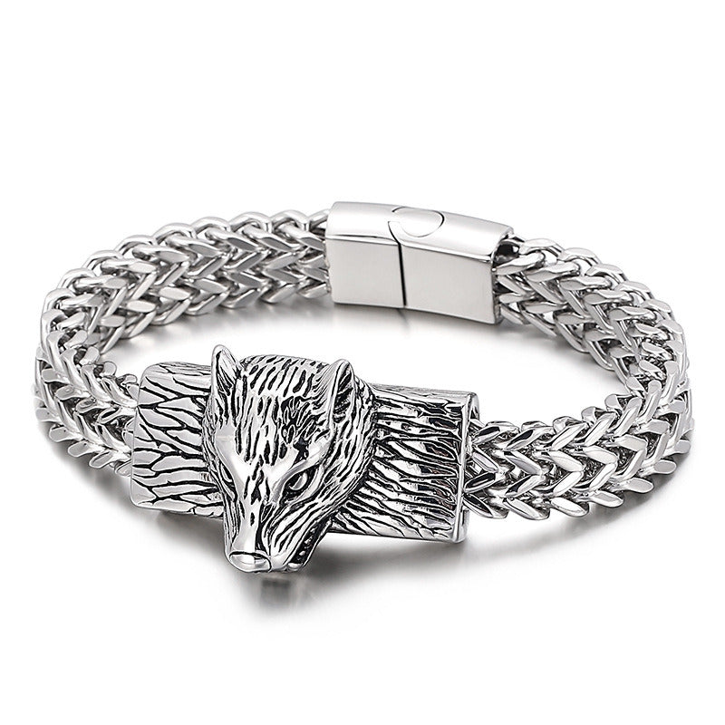 Fashion Street Shooting Wolf Head Men's Titanium Steel Bracelet