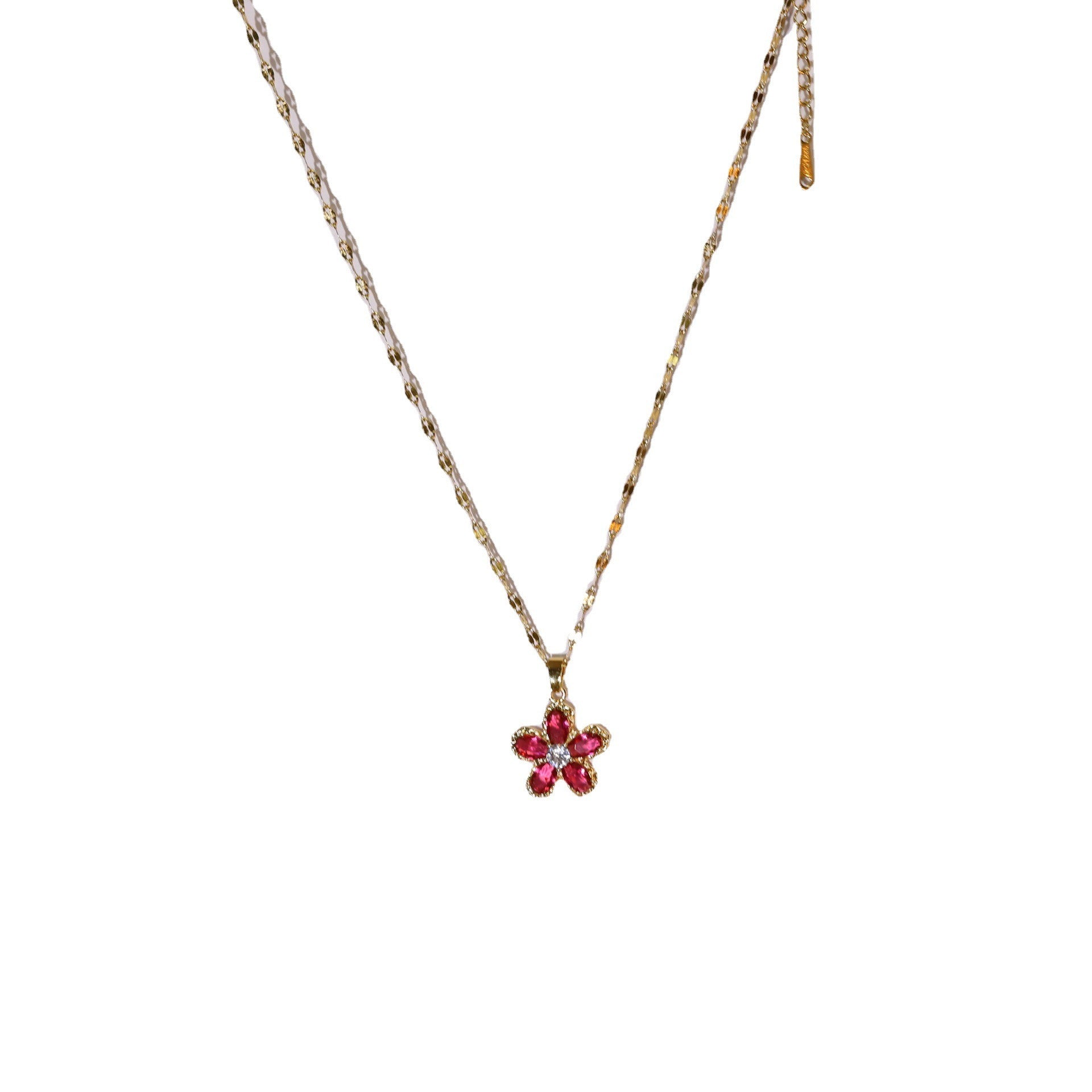 Red Flower Pendant Real Gold Electroplated Necklace