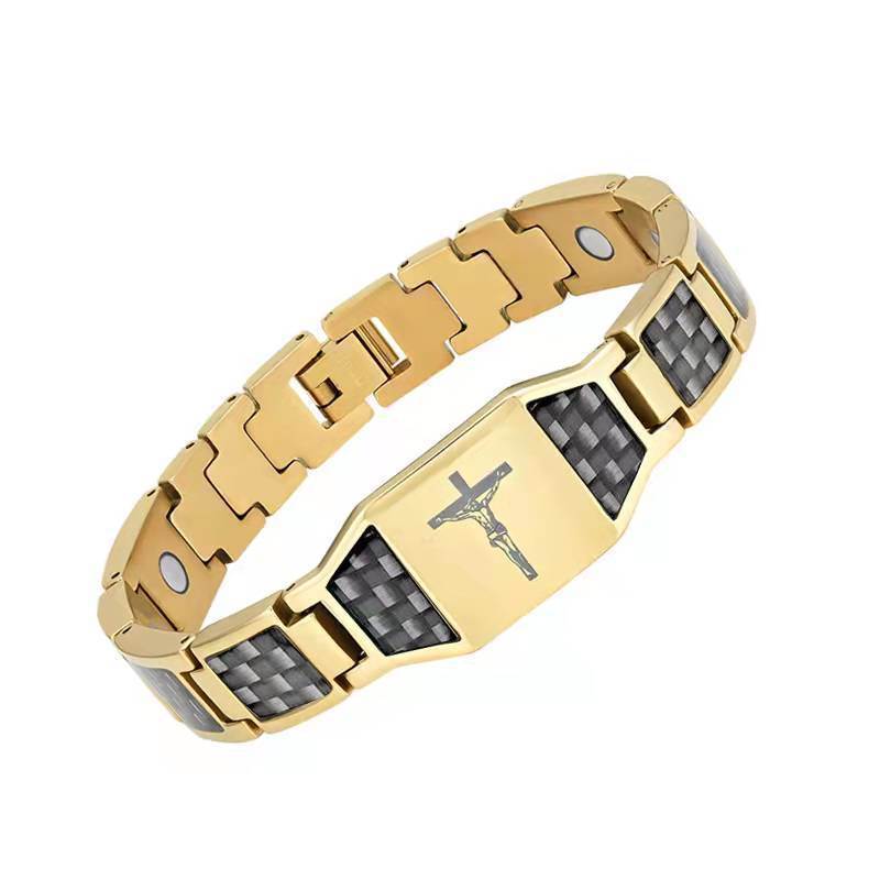 High-end Fashion Carbon Fiber Titanium Steel Magnetic Stone Negative Ion Energy Bracelet For Men