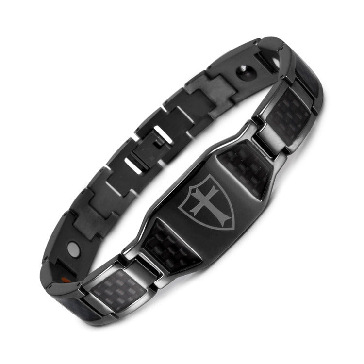 High-end Fashion Carbon Fiber Titanium Steel Magnetic Stone Negative Ion Energy Bracelet For Men