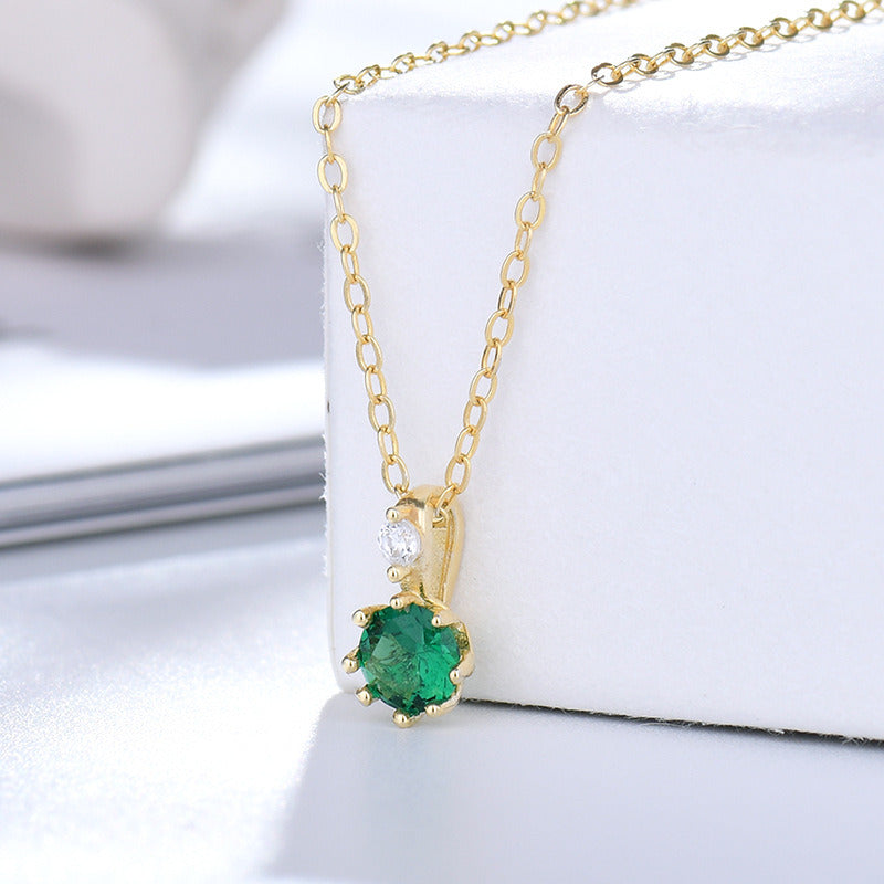 Gold Emerald Circle Pendant Neck Clavicle Chain