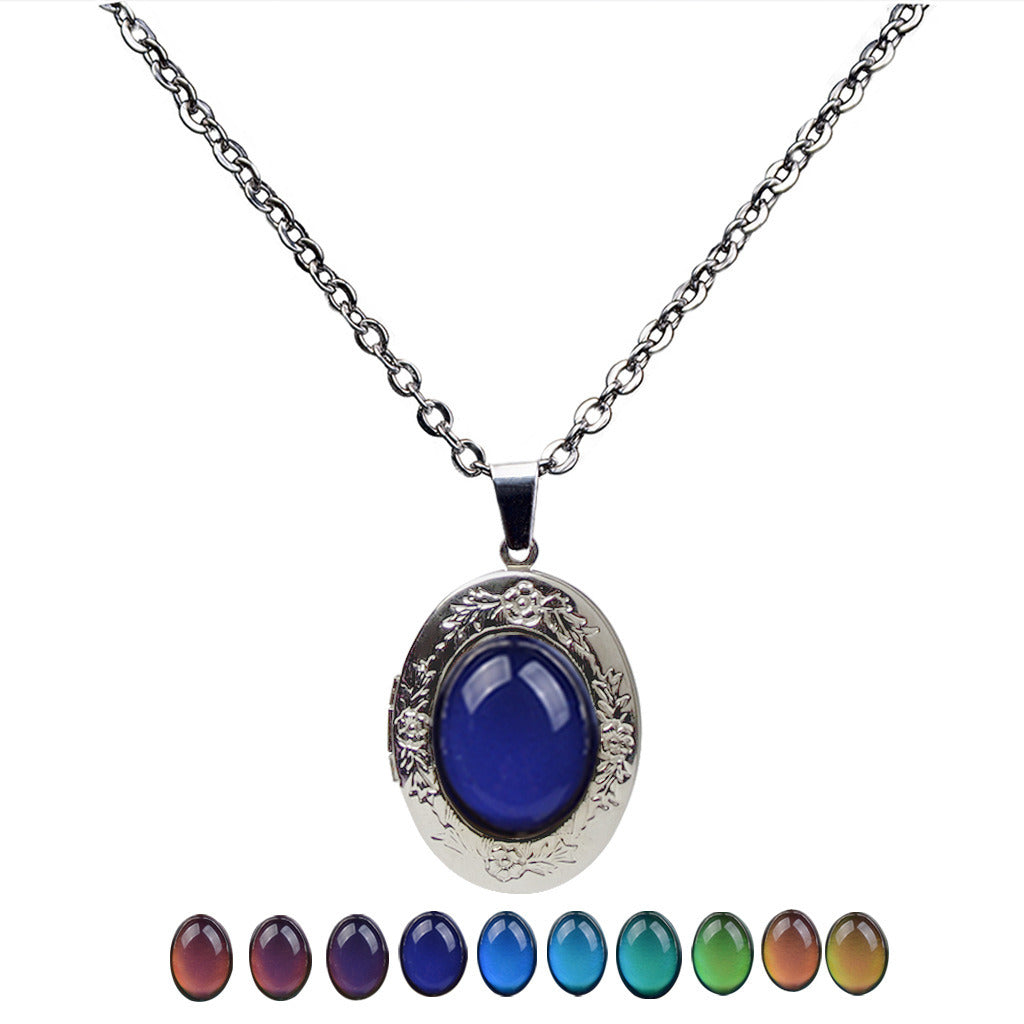 Vintage Gemstone Temperature Sensitive Color Changing Pendant Necklace