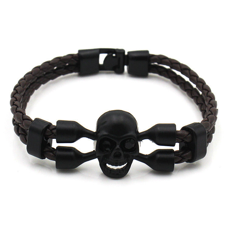 Neutral Men's Skull Black Buttons Leather Bracelet