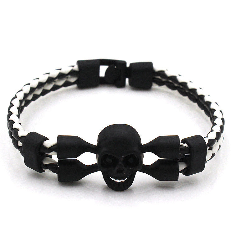 Neutral Men's Skull Black Buttons Leather Bracelet