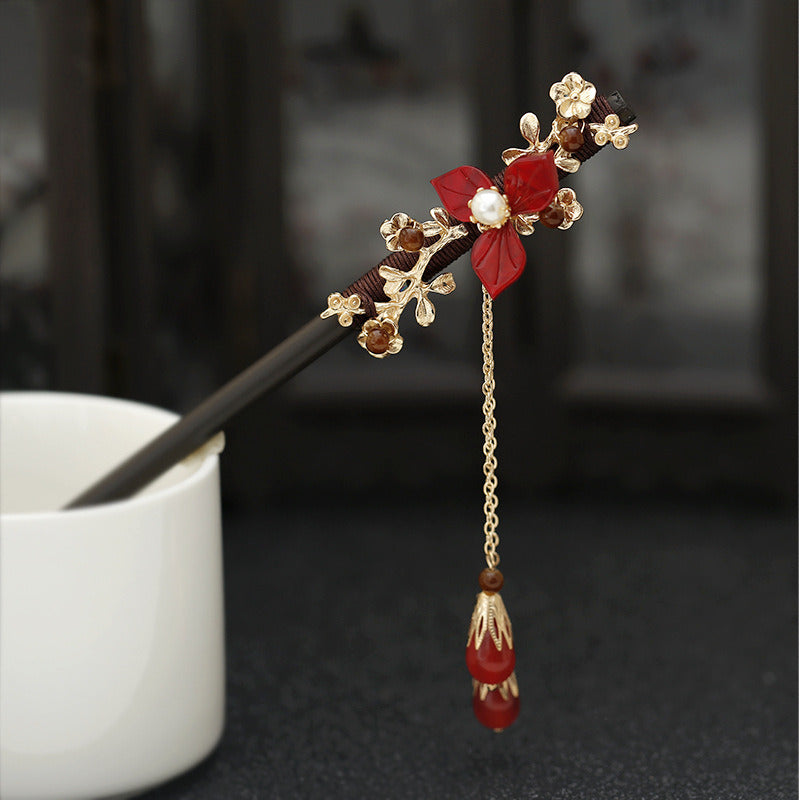 Ancient Wind Bell Orchid Wood Hairpin Tassel Walking Accessories