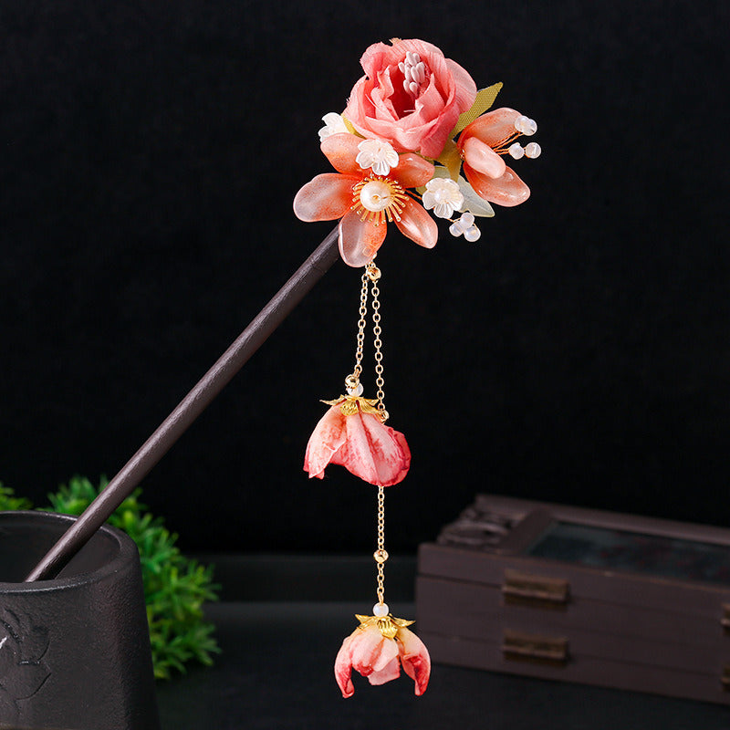 Ancient Wind Bell Orchid Wood Hairpin Tassel Walking Accessories