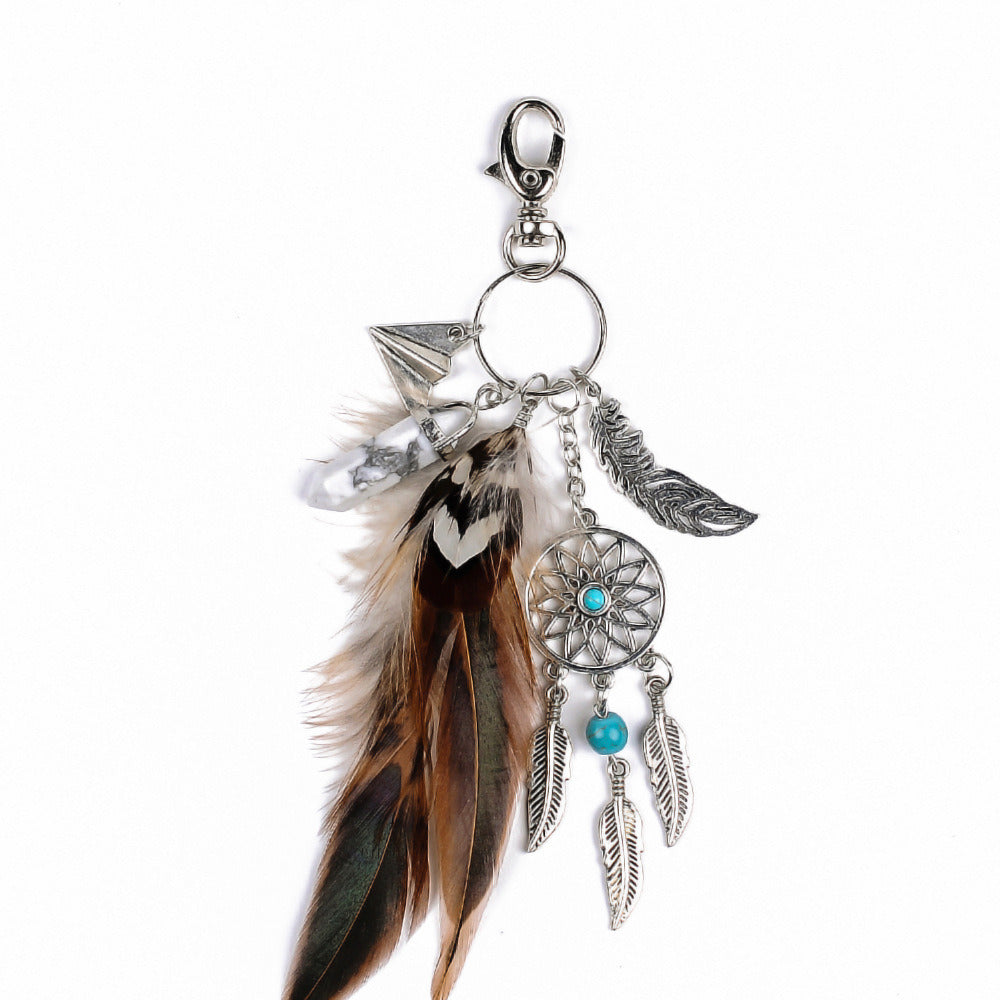 Bohemian Dreamcatcher Feather Opal Alloy Car Key Ring Pendant