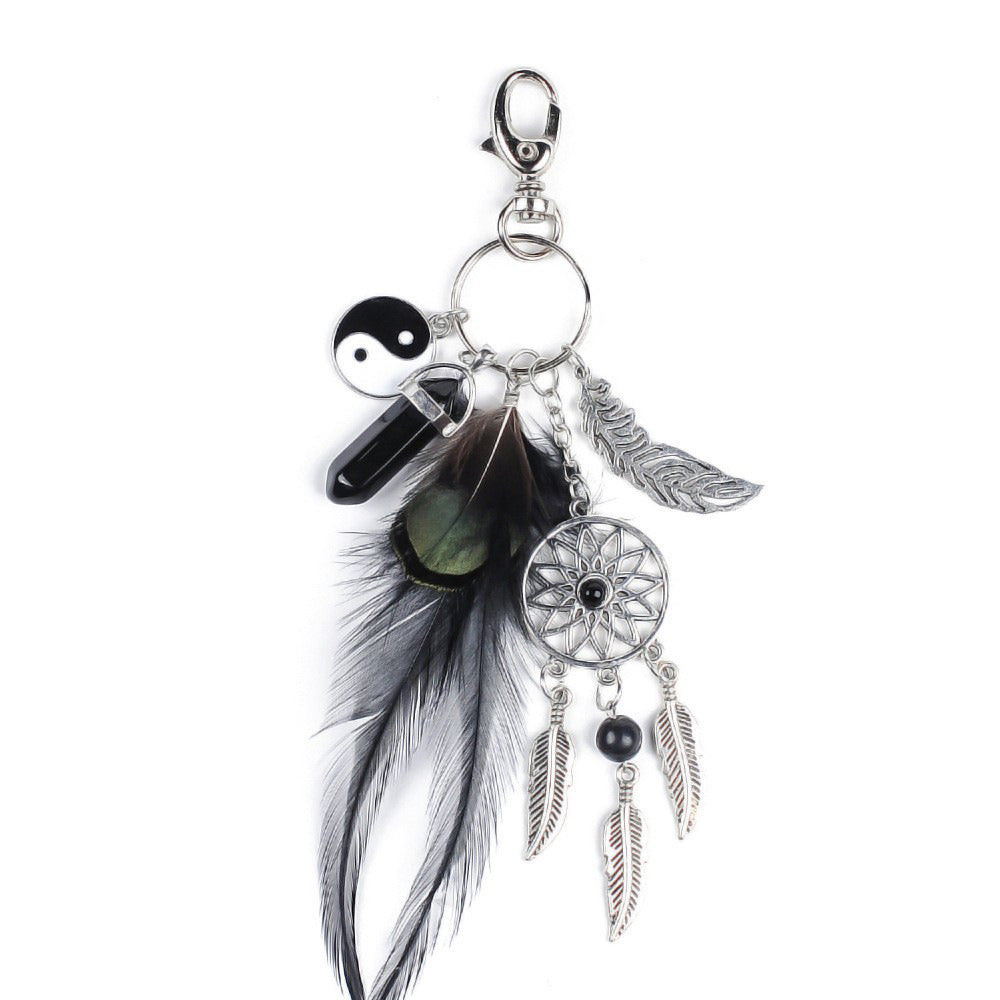 Bohemian Dreamcatcher Feather Opal Alloy Car Key Ring Pendant