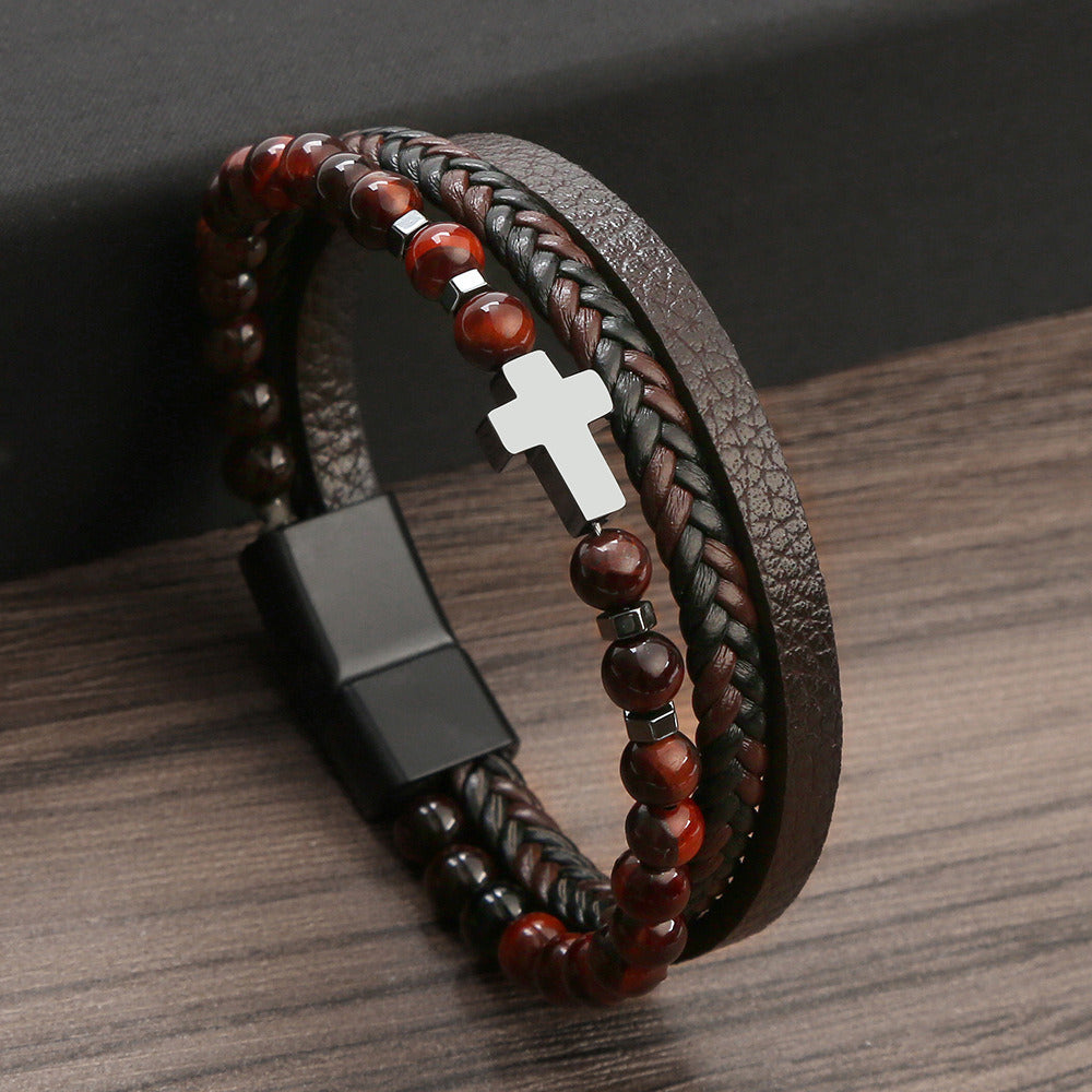 Men's Fashion Natural Stone Stainless Steel Bracelet