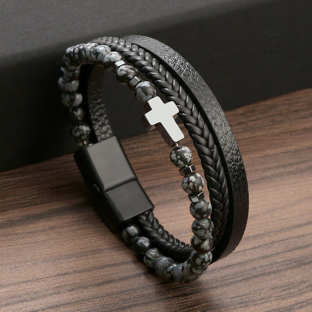 Men's Fashion Natural Stone Stainless Steel Bracelet