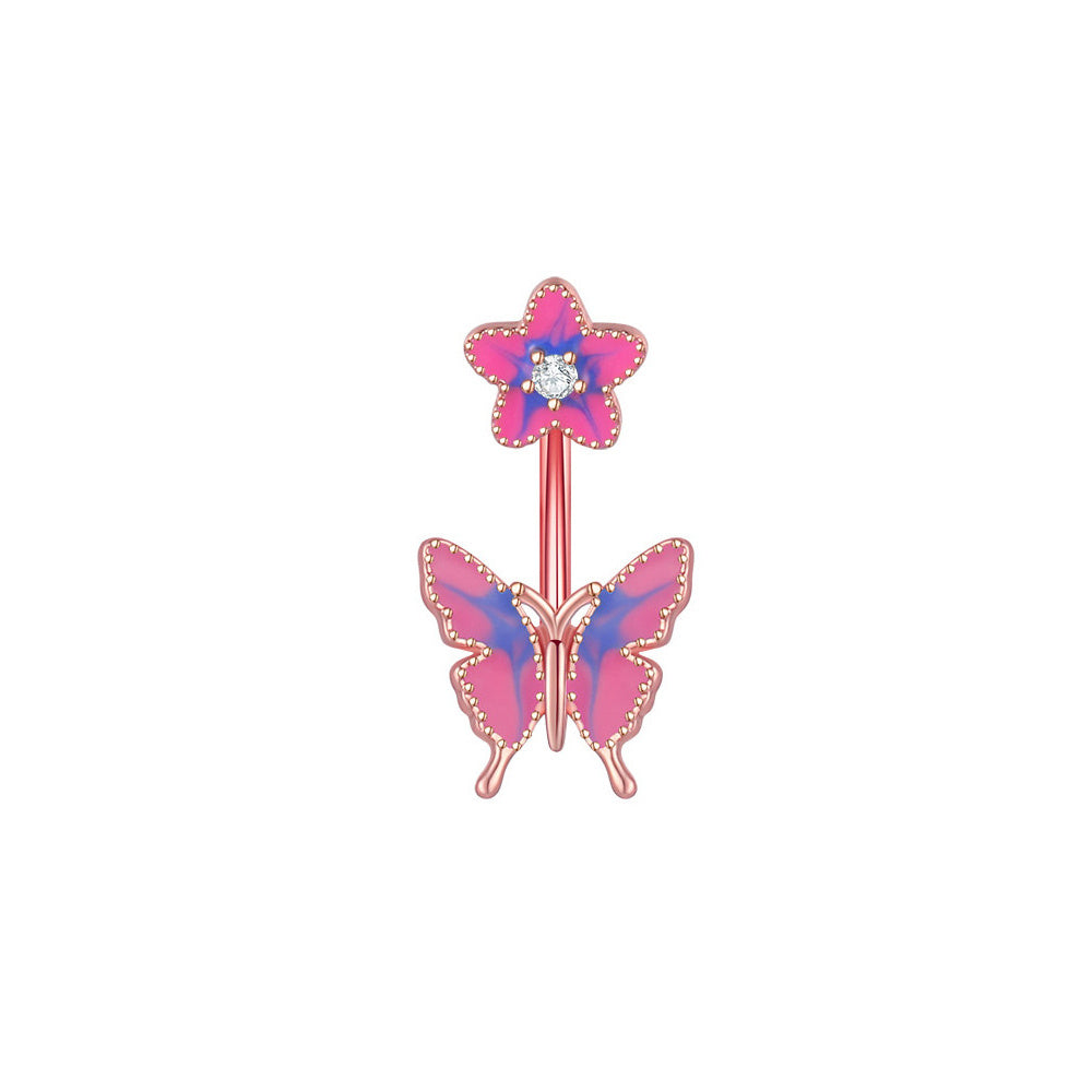 Dripping Butterfly Belly Ring Navel Stud Piercing Jewelry