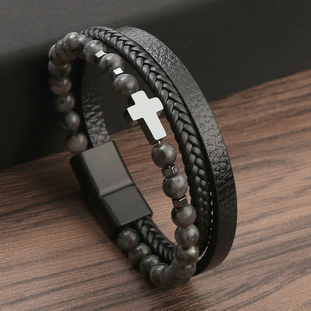 Men's Fashion Natural Stone Stainless Steel Bracelet