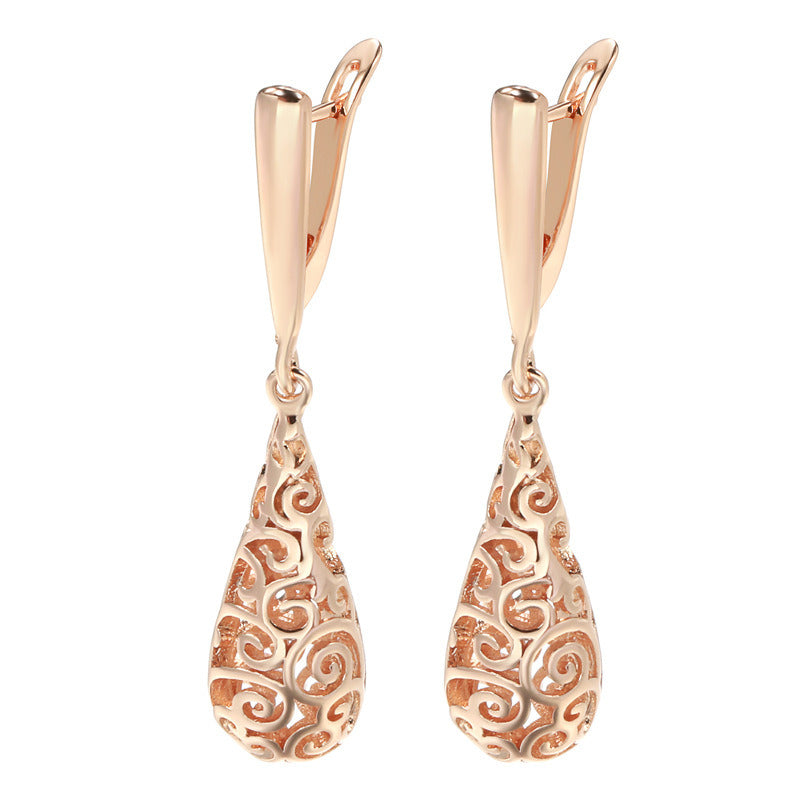 Water Drop Hollow Pattern Earrings Female S Internet-famous And Vintage Rose Gold