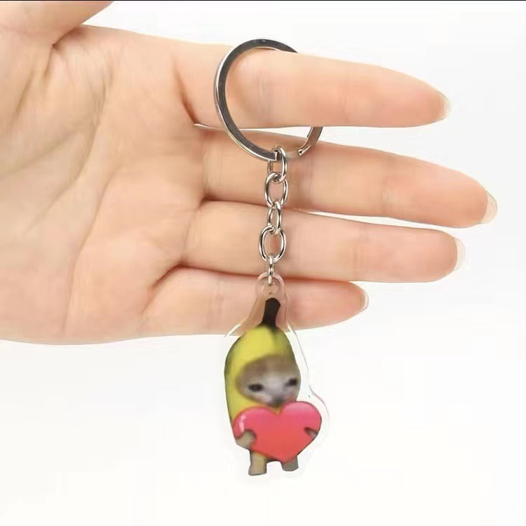 Food Cat Head Banana Cat Expression Keychain