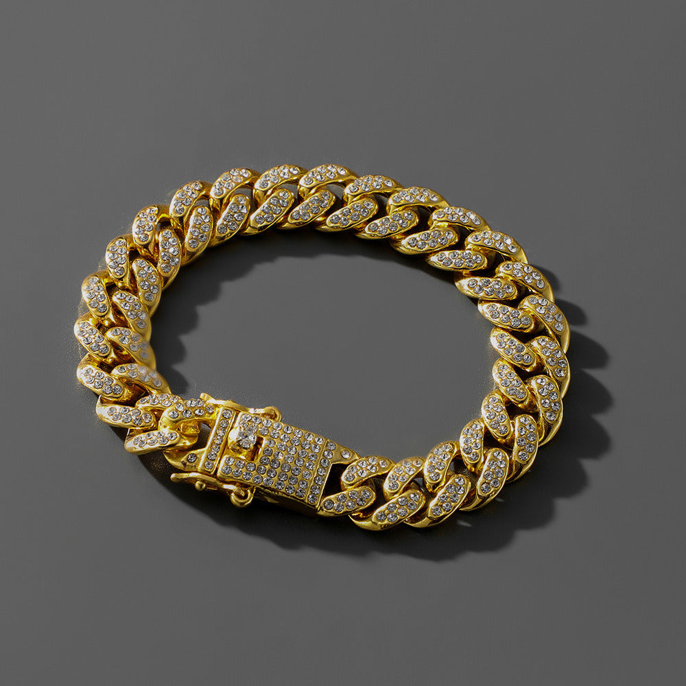 Hip Hop Trend Full Diamond Cuban Link Chain Men's Bracelet