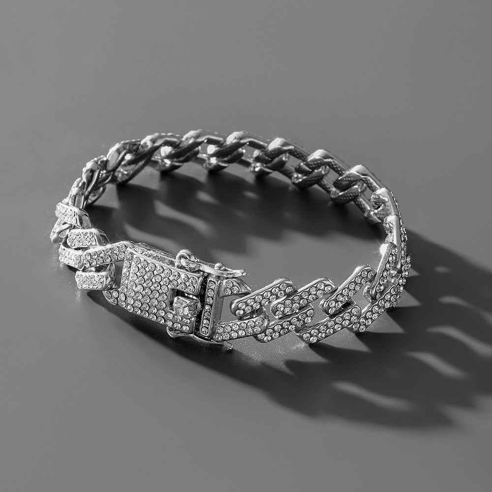 Hip Hop Trend Full Diamond Cuban Link Chain Men's Bracelet