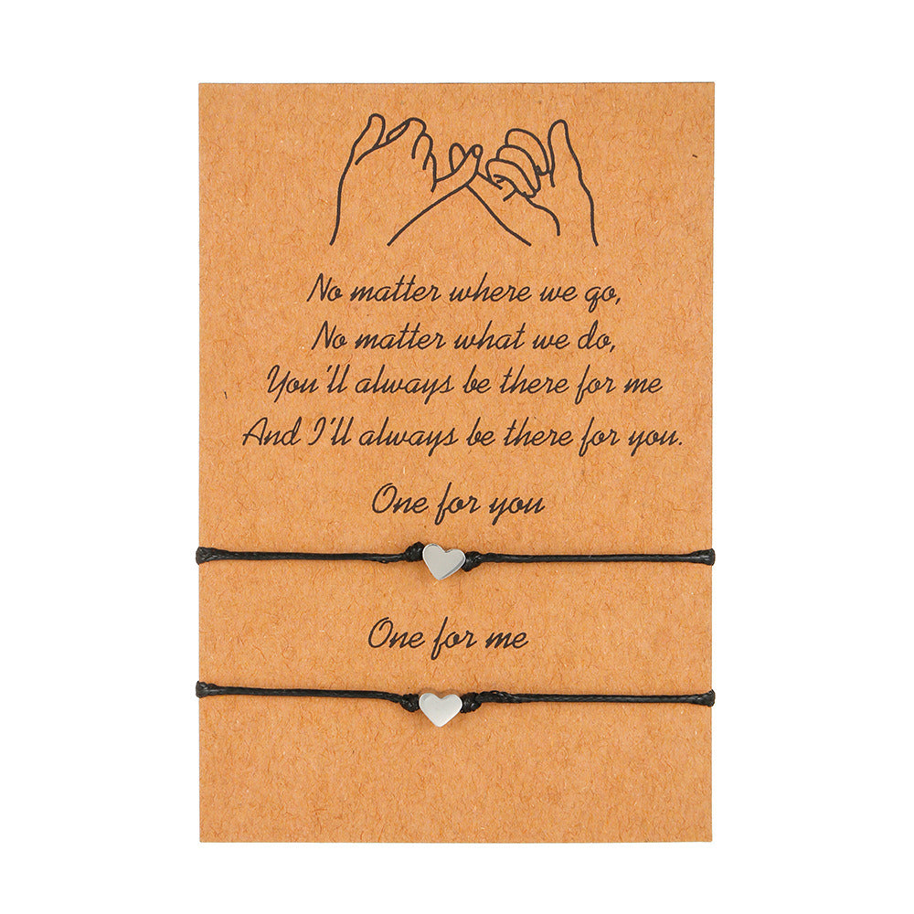 Simple Heart Shaped Wax Thread Braided Blessing Card Bracelet