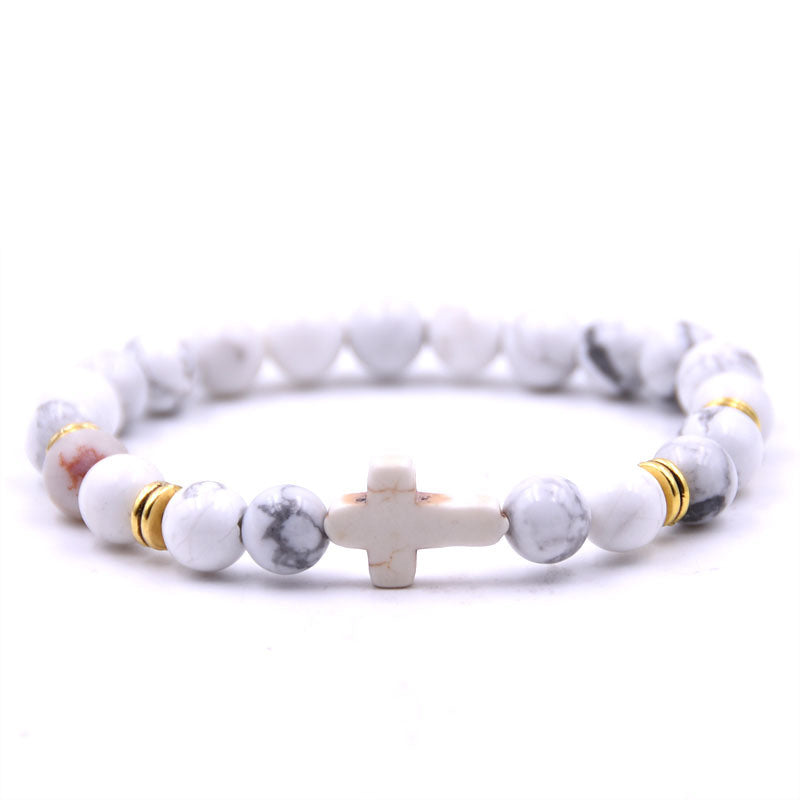 Natural Stone White Turquoise Cross Bracelet Multi-color Optional