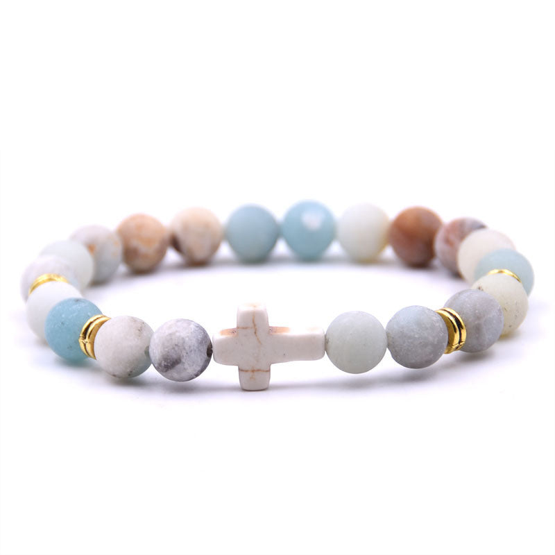 Natural Stone White Turquoise Cross Bracelet Multi-color Optional