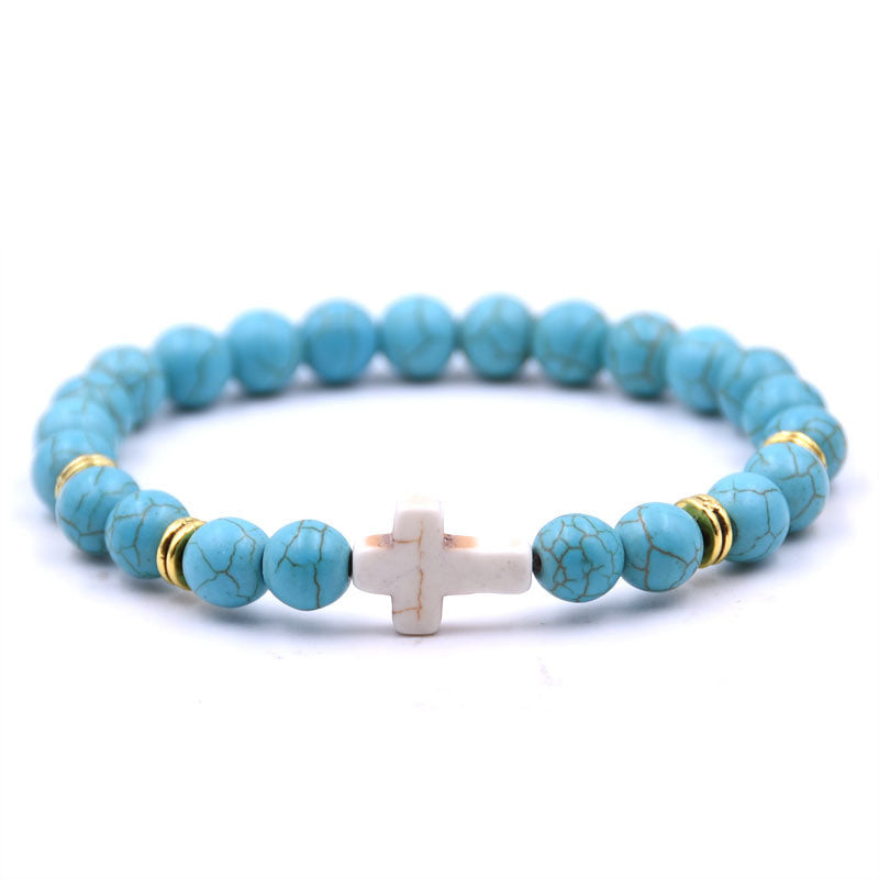 Natural Stone White Turquoise Cross Bracelet Multi-color Optional