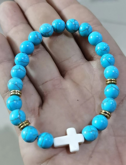 Natural Stone White Turquoise Cross Bracelet Multi-color Optional