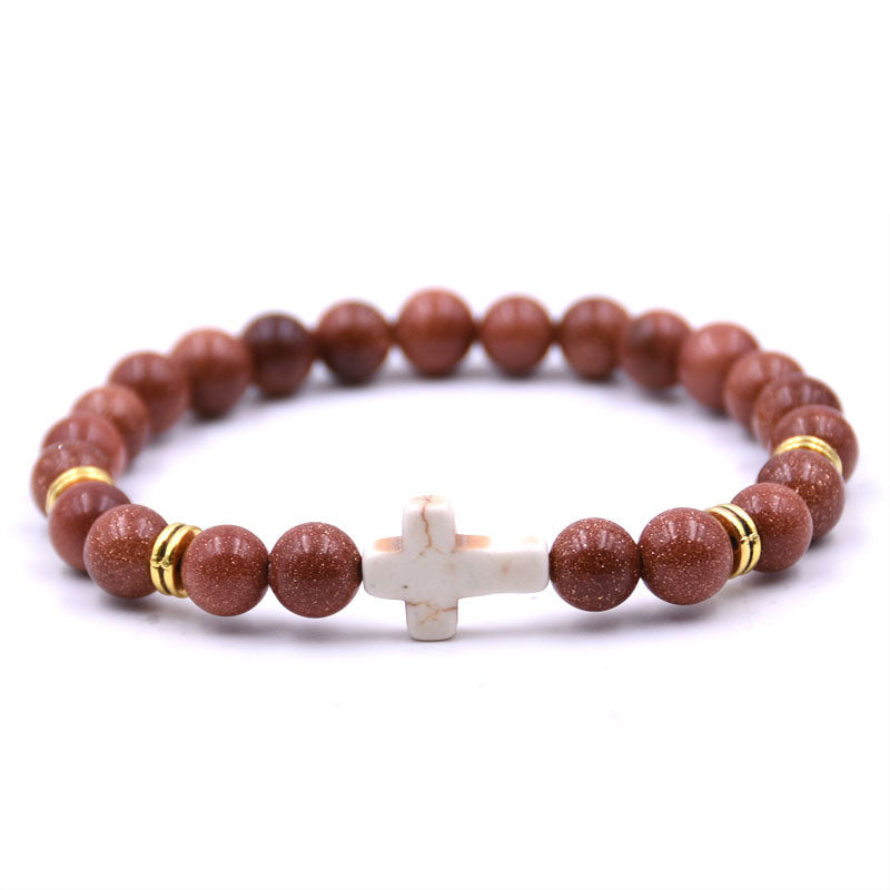 Natural Stone White Turquoise Cross Bracelet Multi-color Optional