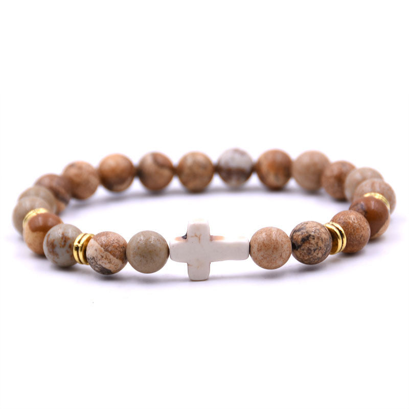 Natural Stone White Turquoise Cross Bracelet Multi-color Optional