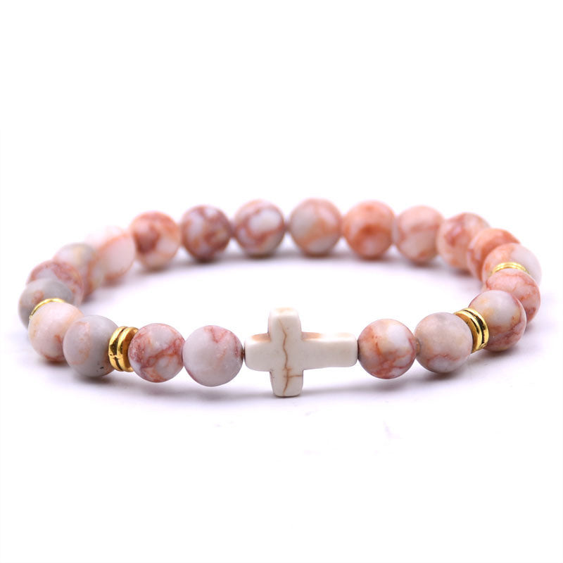 Natural Stone White Turquoise Cross Bracelet Multi-color Optional