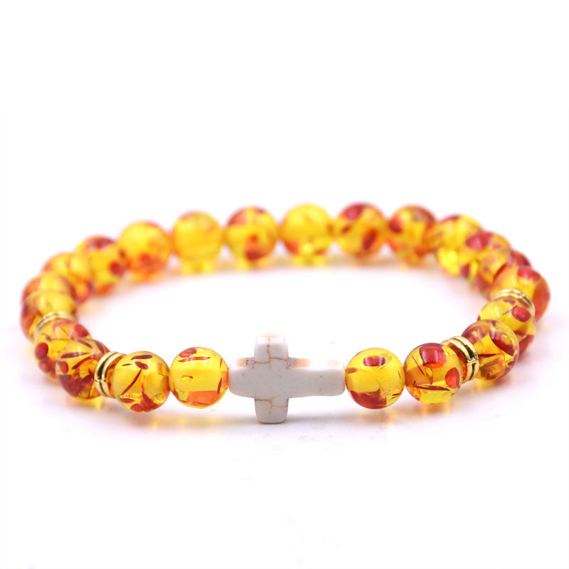 Natural Stone White Turquoise Cross Bracelet Multi-color Optional