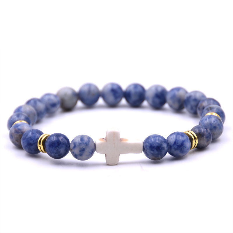 Natural Stone White Turquoise Cross Bracelet Multi-color Optional