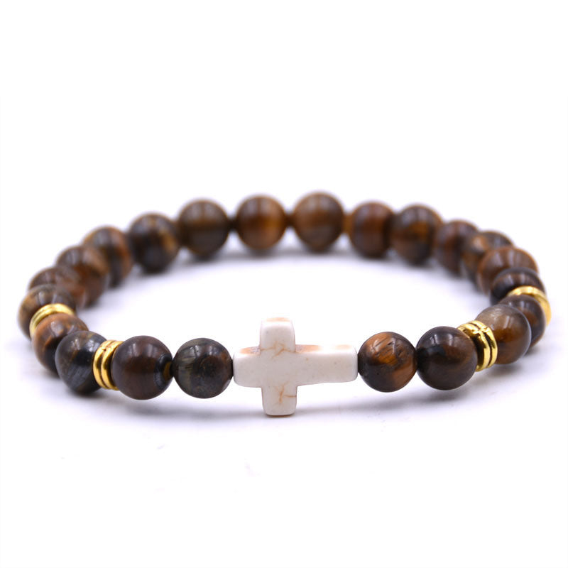 Natural Stone White Turquoise Cross Bracelet Multi-color Optional