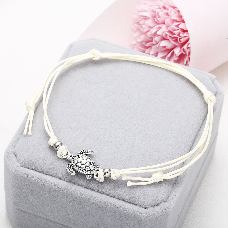 Retro Wax Rope Turtle Anklet Bracelet