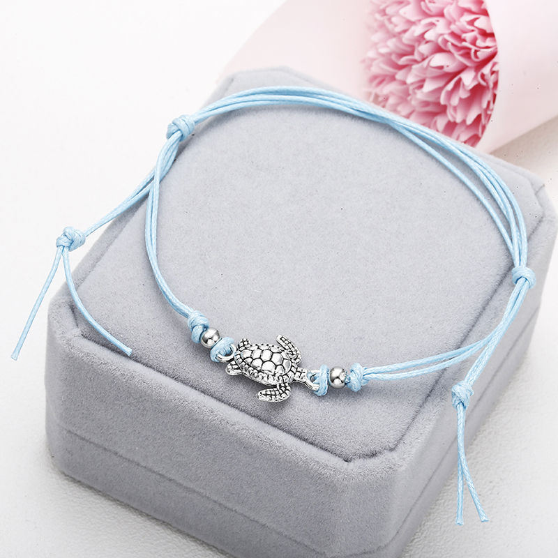 Retro Wax Rope Turtle Anklet Bracelet