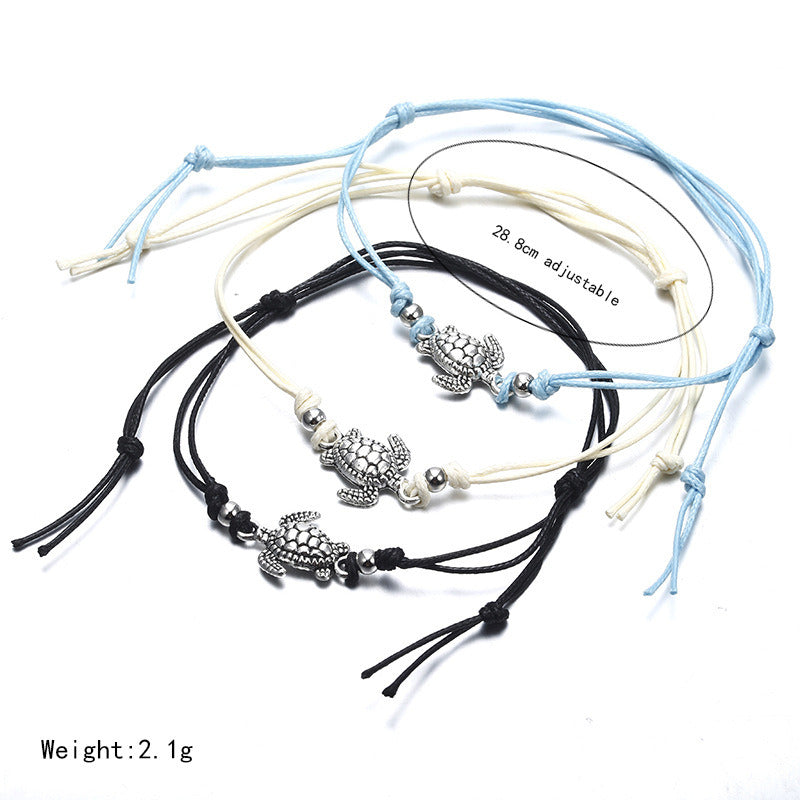 Retro Wax Rope Turtle Anklet Bracelet