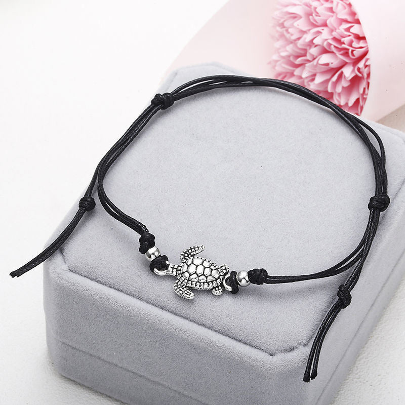 Retro Wax Rope Turtle Anklet Bracelet