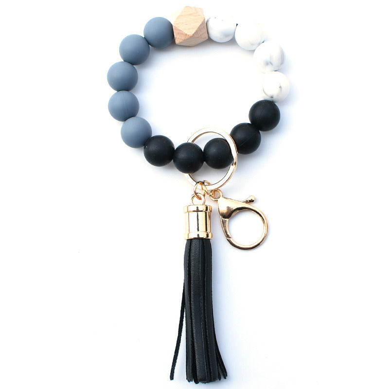 New Wooden Bead Silicone Beads Bracelet Keychain Pendant