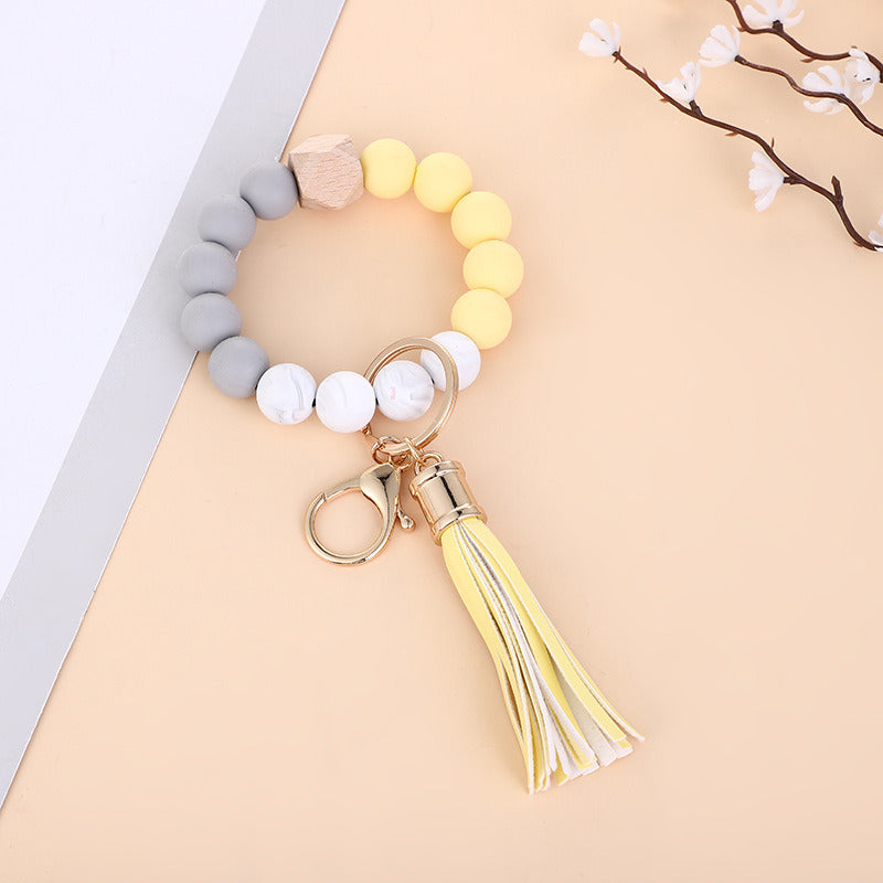 New Wooden Bead Silicone Beads Bracelet Keychain Pendant