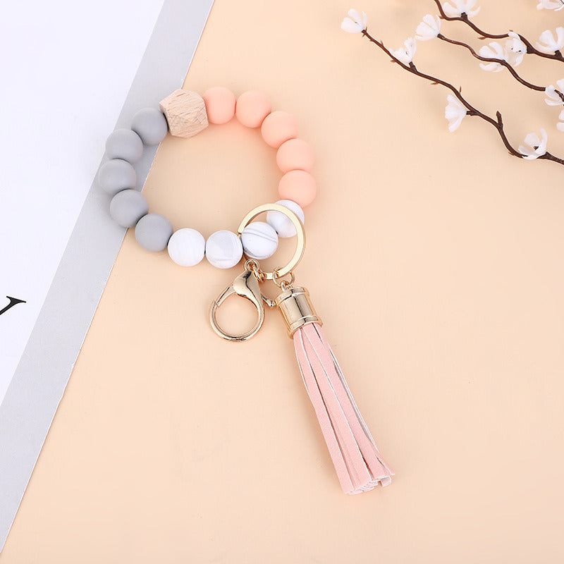 New Wooden Bead Silicone Beads Bracelet Keychain Pendant