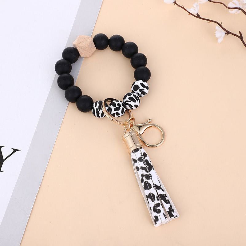 New Wooden Bead Silicone Beads Bracelet Keychain Pendant