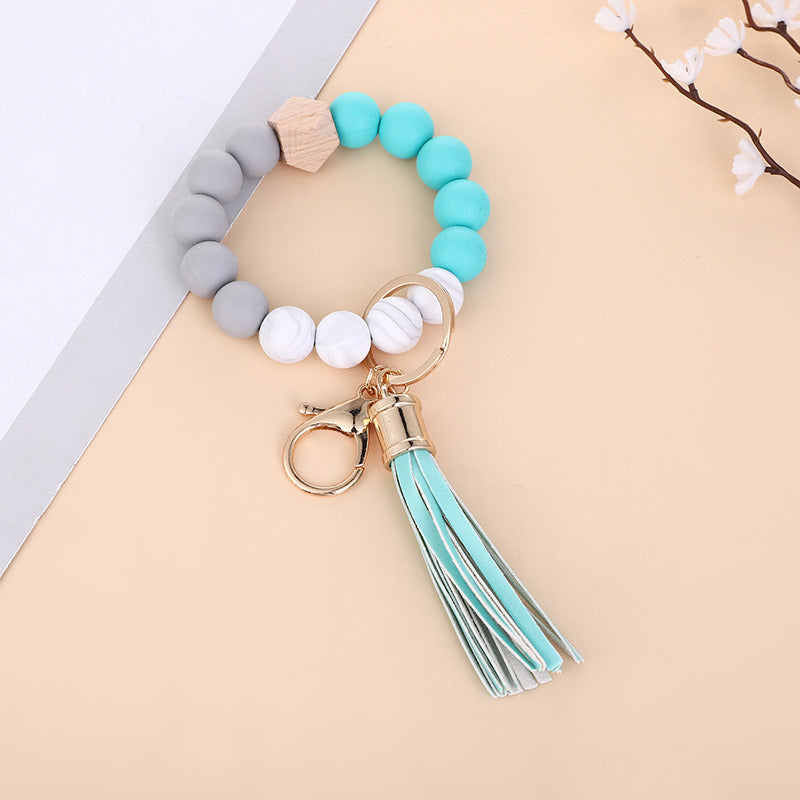 New Wooden Bead Silicone Beads Bracelet Keychain Pendant