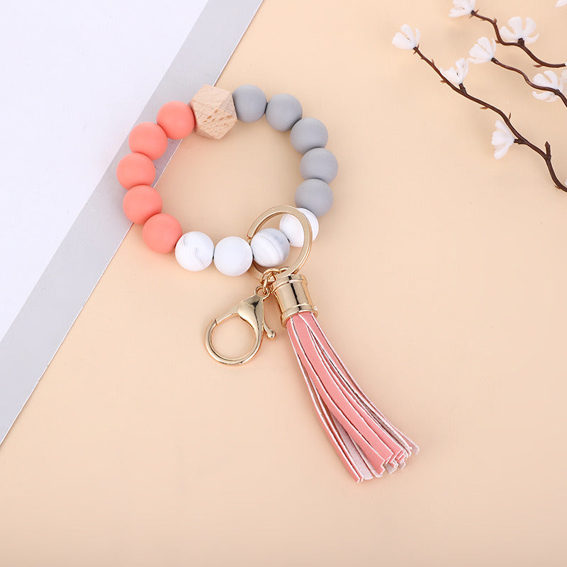 New Wooden Bead Silicone Beads Bracelet Keychain Pendant