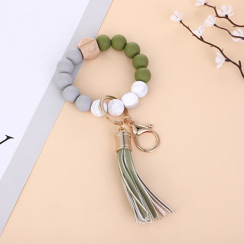 New Wooden Bead Silicone Beads Bracelet Keychain Pendant