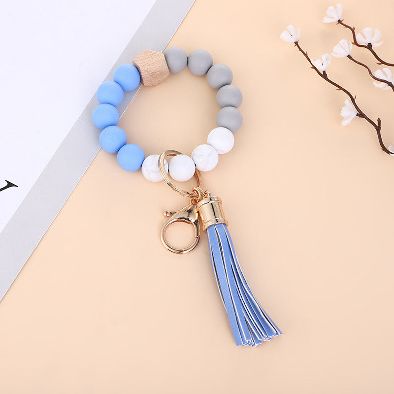 New Wooden Bead Silicone Beads Bracelet Keychain Pendant