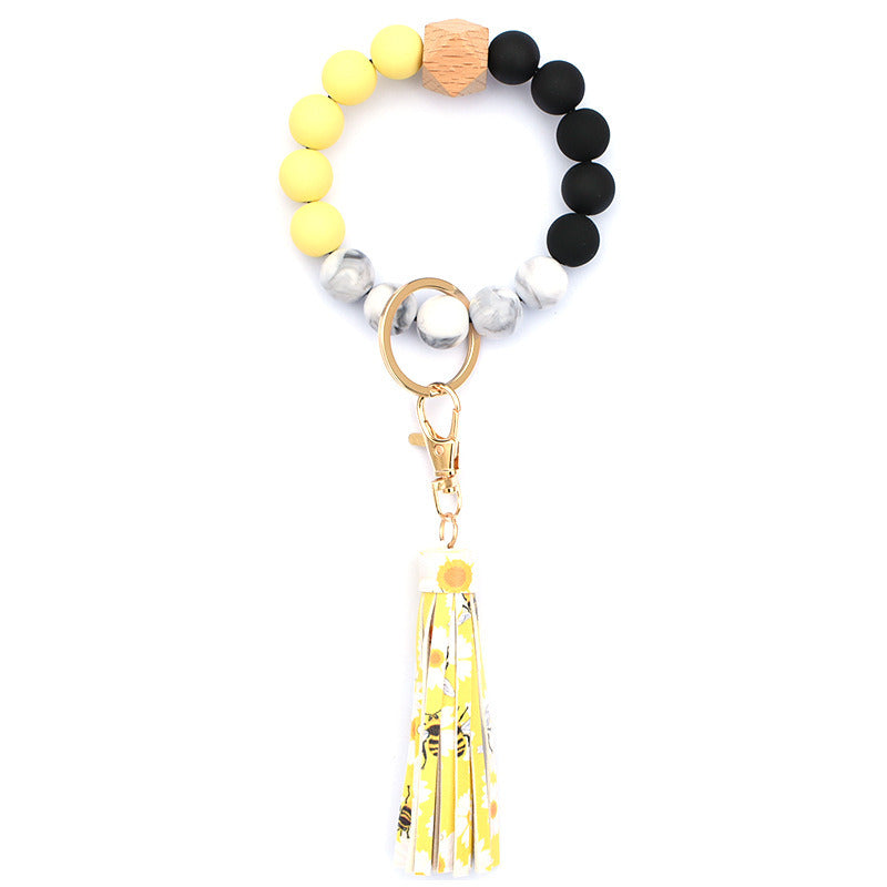 Creative Wooden Bead Bracelet Keychain