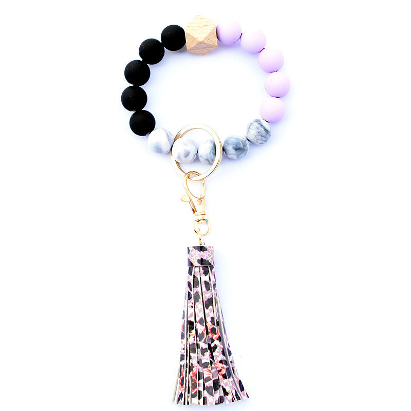 Creative Wooden Bead Bracelet Keychain