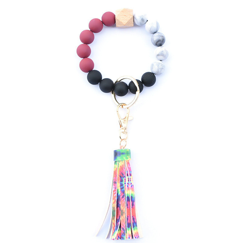 Creative Wooden Bead Bracelet Keychain