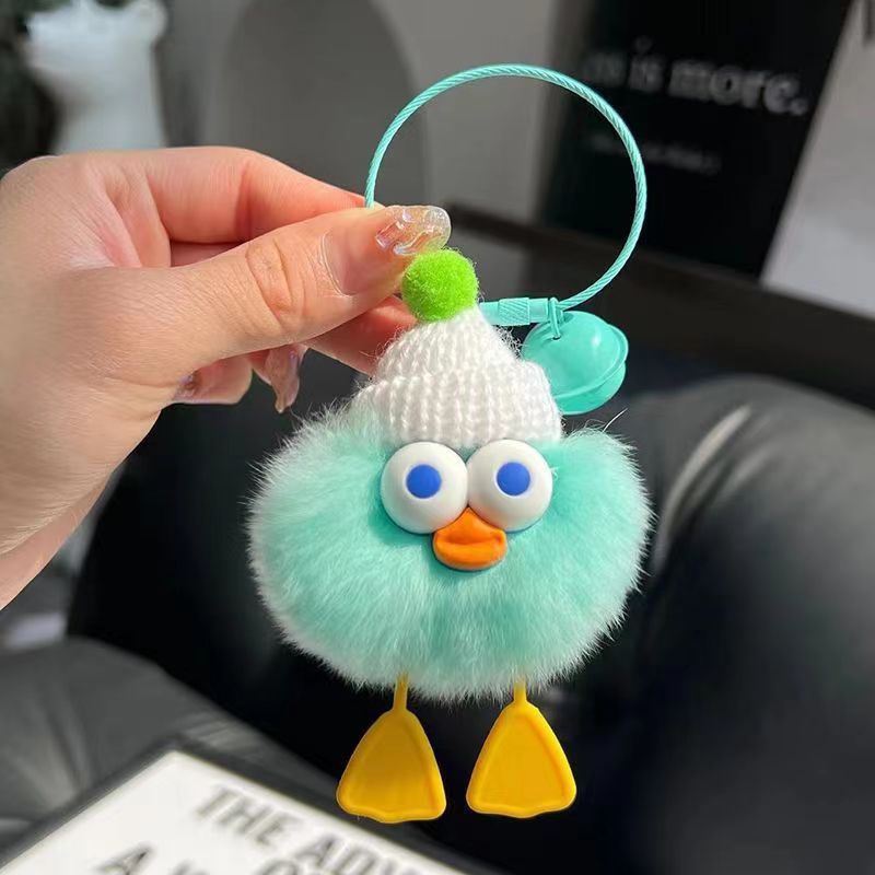 Cute Imitate Rex Rabbit Fur Little Duck Car Key Ring Pendant